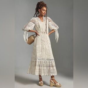 NWT FARM RIO Morada Boa Guipire Midi Dress White Lace Dress Medium